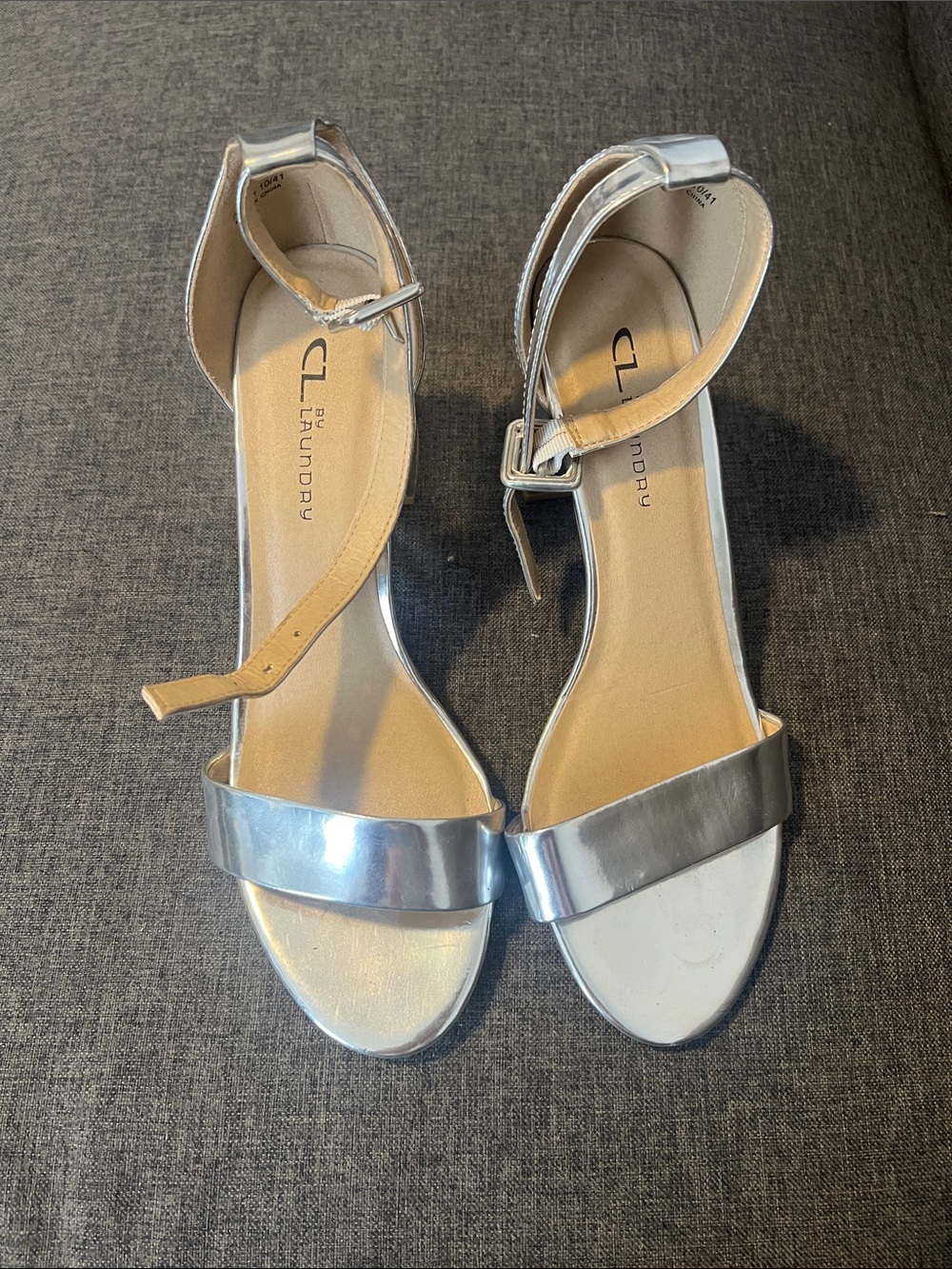 CL by Laundry Metallic Silver Open-Toe Ankle-Strap Heels